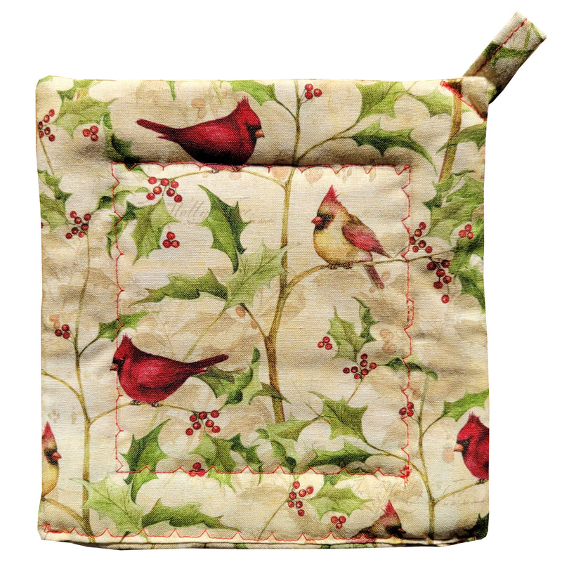 Potholder Locally Sewn - Cardinals with Holly