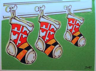 Three Maryland Flag Christmas Stockings Greeting Card