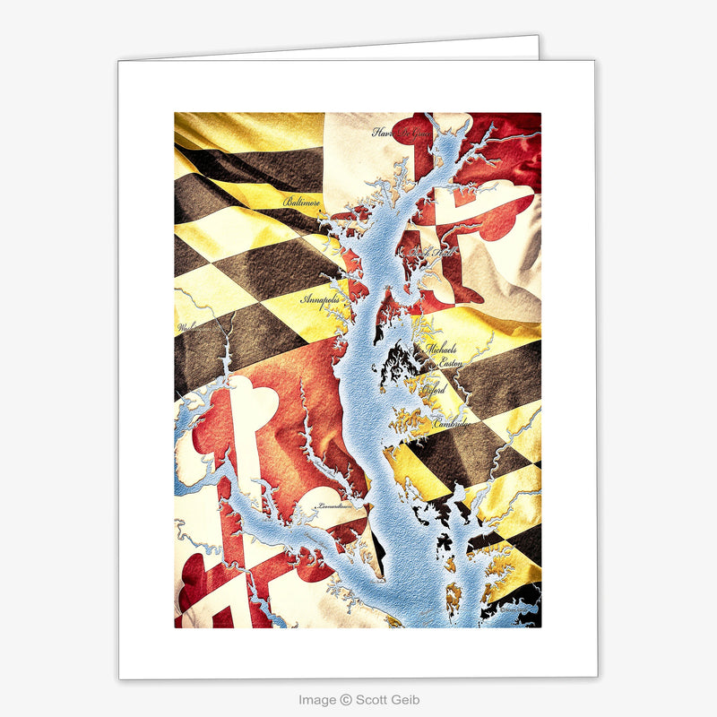 Chesapeake Bay Map and Maryland Flag Note Card