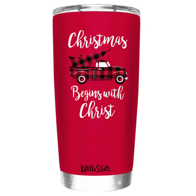 Christmas Begins with Christ Red Truck Stainless Steel Tumbler