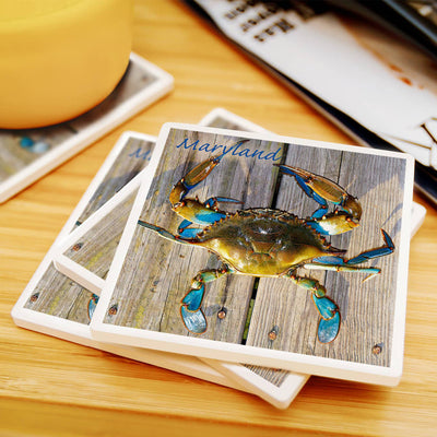 Blue Crab Ceramic Square Coaster Scene