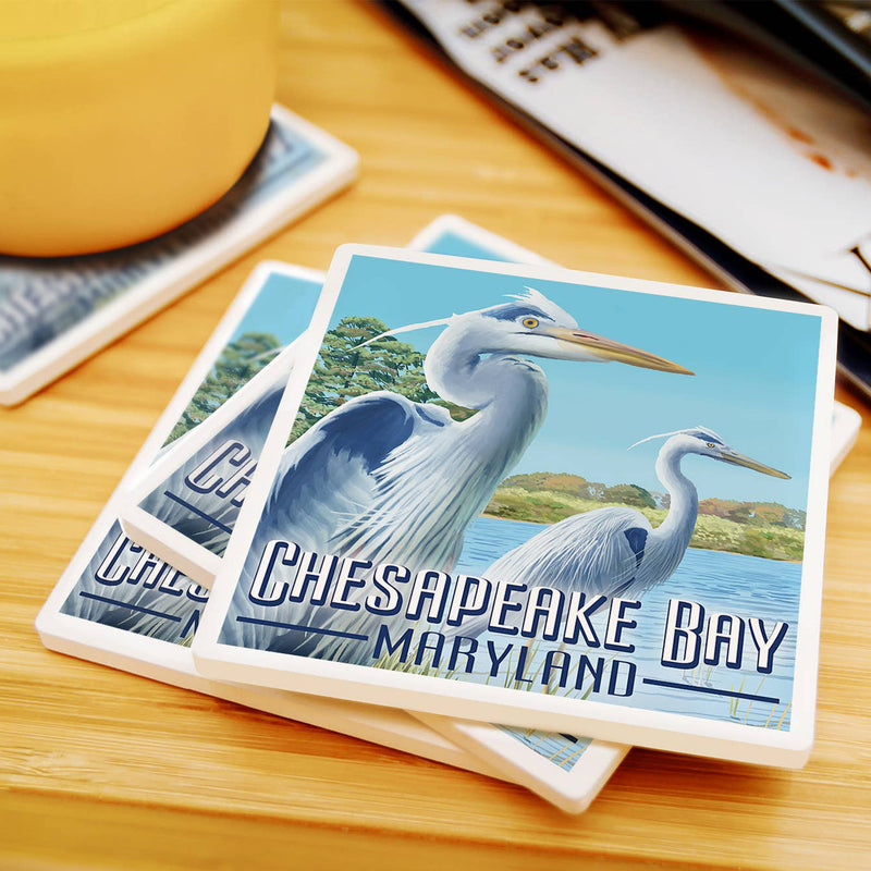 Chesapeake Bay Herons Coaster Ceramic Square Scene