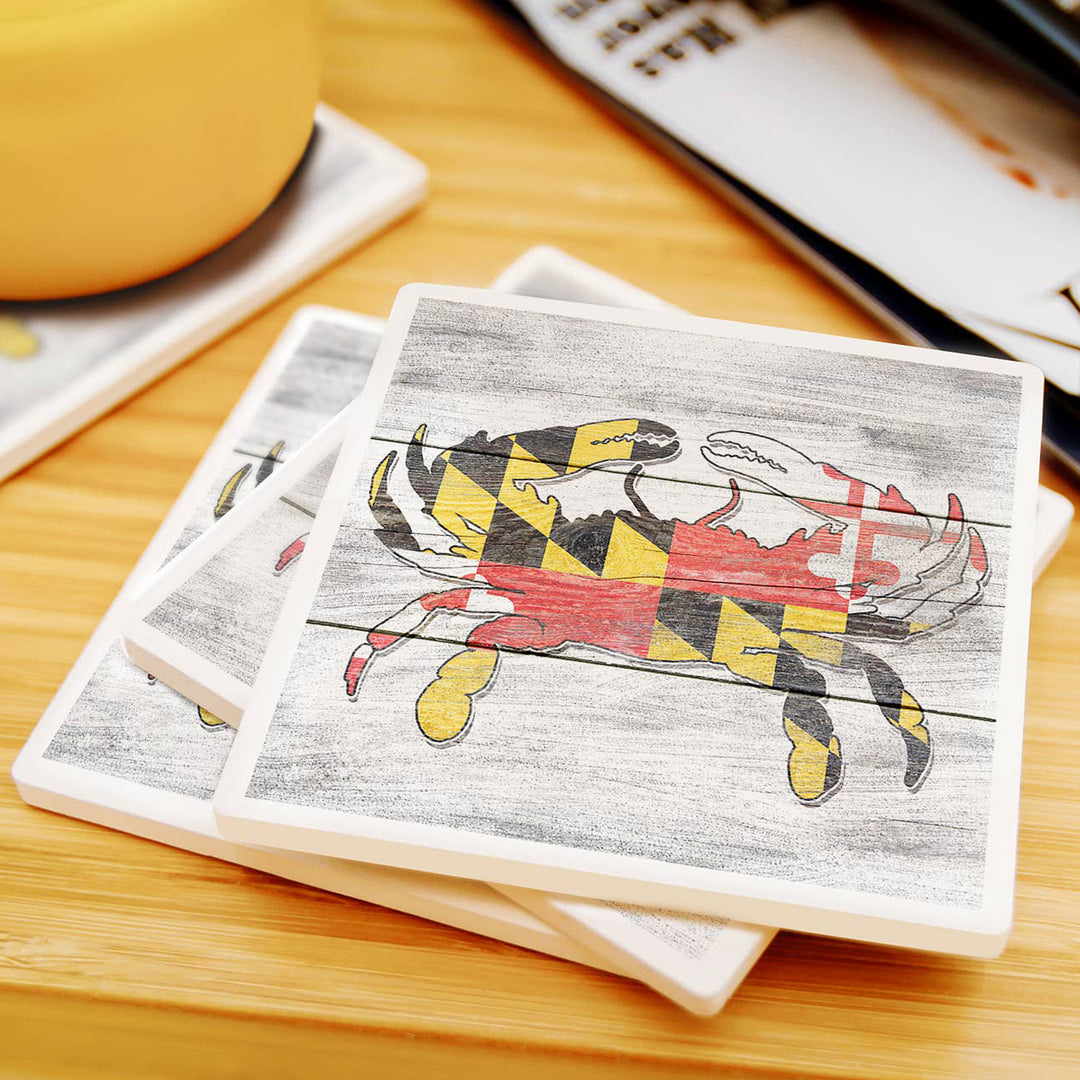 Maryland Rustic Flag Crab Ceramic Square Coaster Scene
