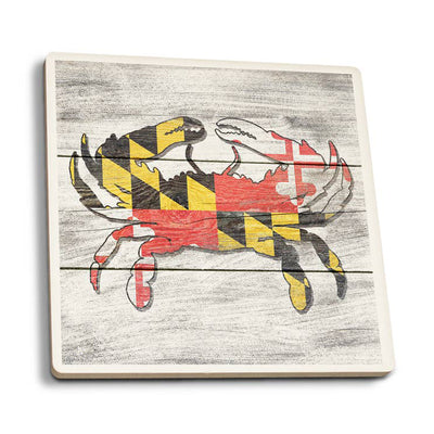 Maryland Rustic Flag Crab Ceramic Square Coaster