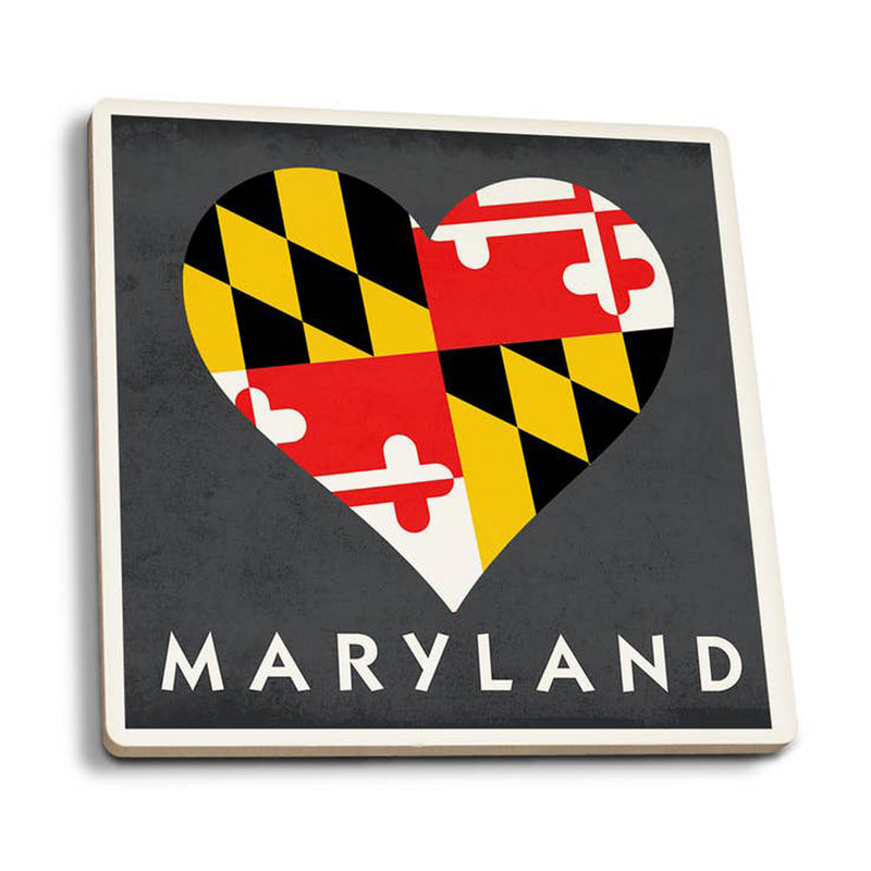 Maryland Flag Heart Ceramic Square Coaster
