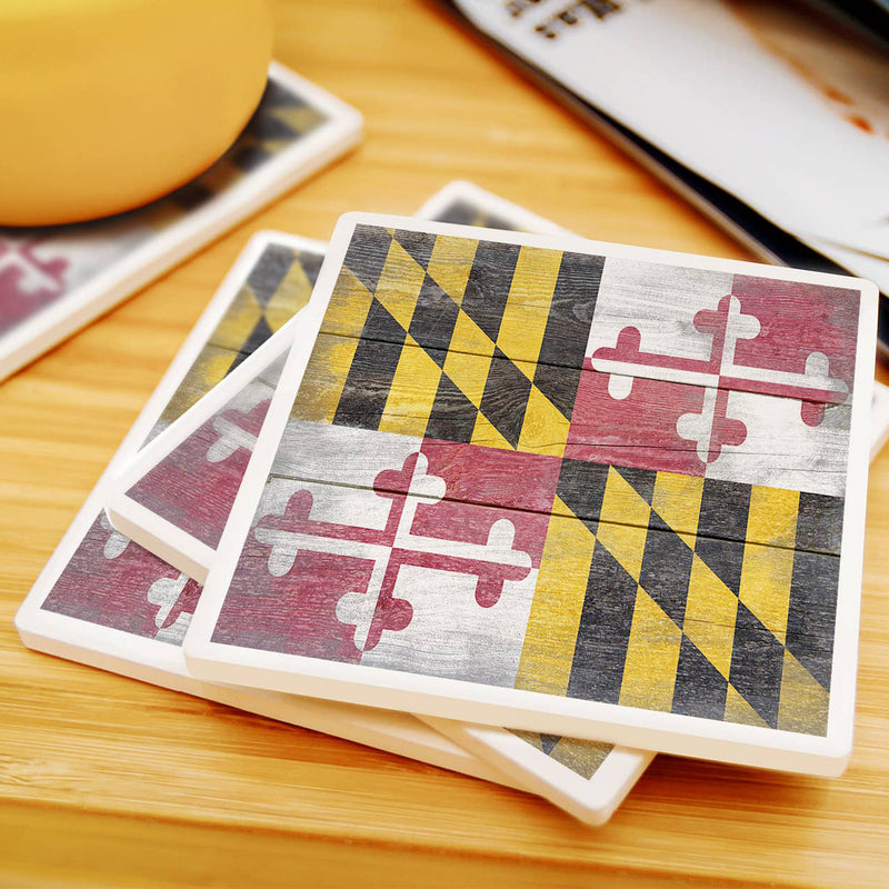 Maryland Rustic Flag Ceramic Coaster Scene