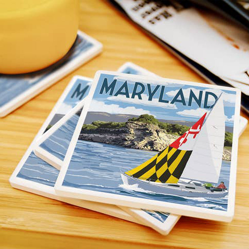 Maryland Flag Sailboat Ceramic Coaster