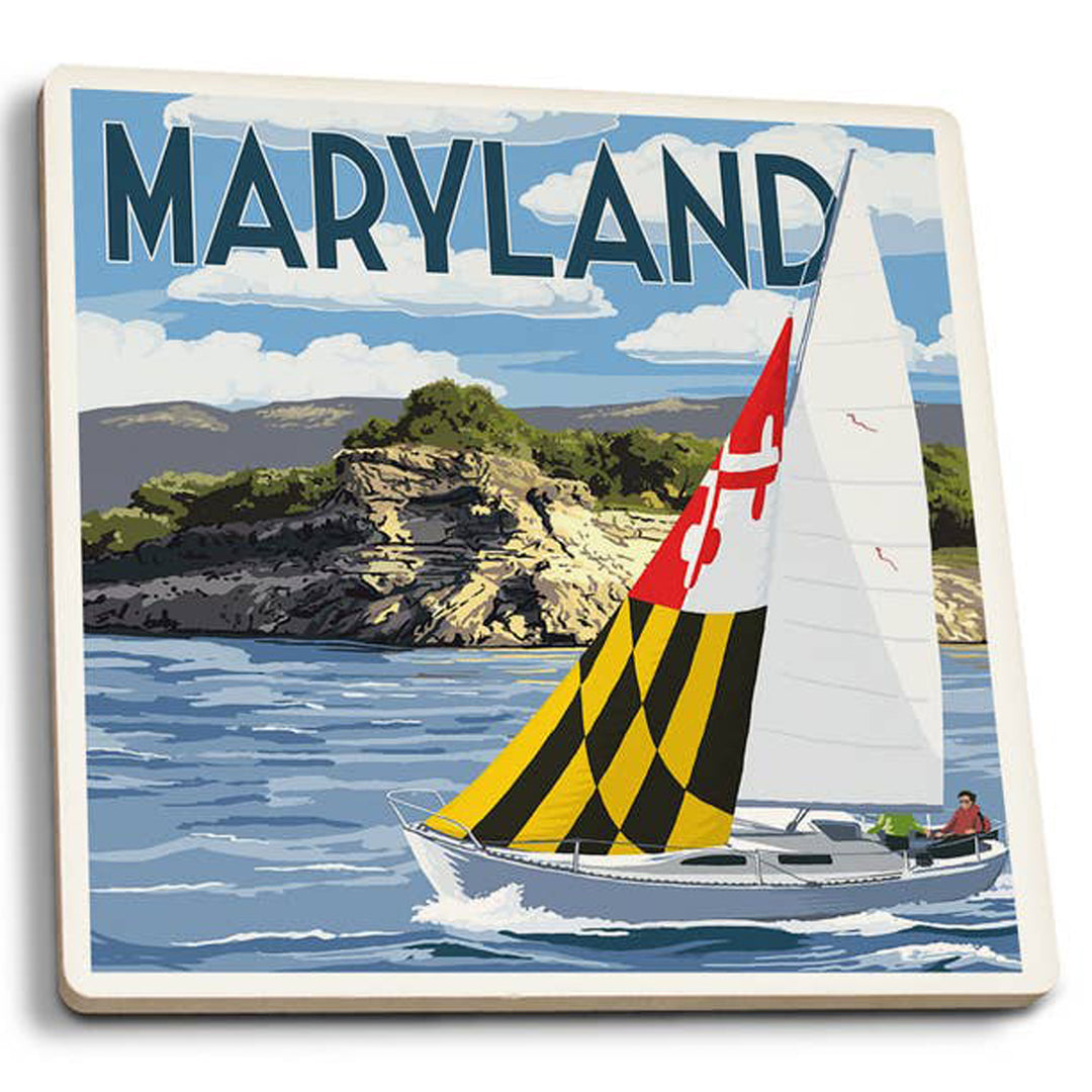 Maryland Flag Sailboat Ceramic Coaster