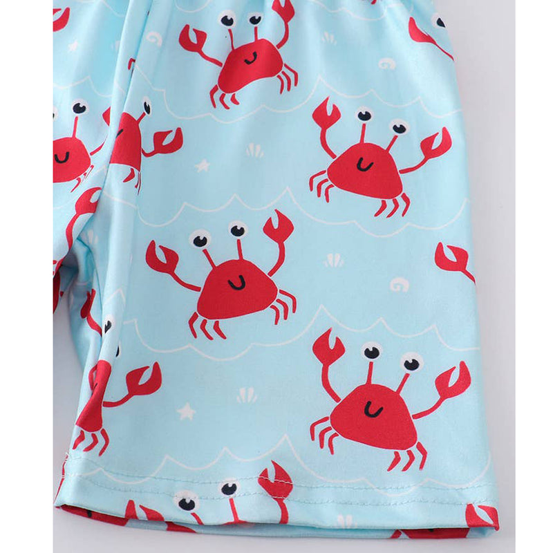 Crab Applique White Stripe Boys Short Set (close up)