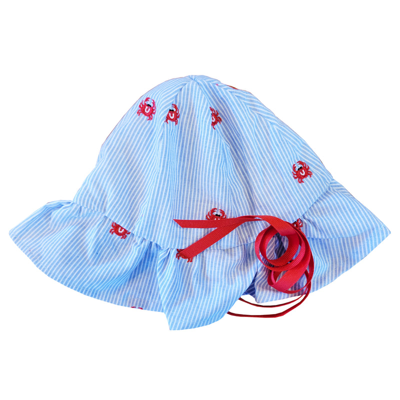 Baby Sun Hat - Crab on Blue Pinstripe