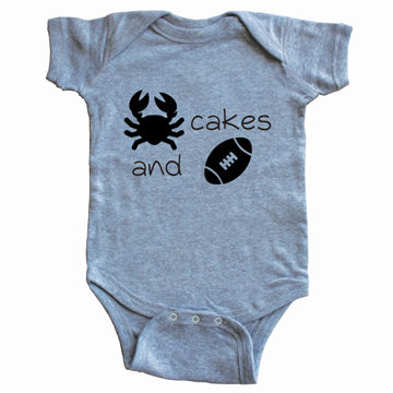 Crab Cakes and Football Gray Baby Onesie