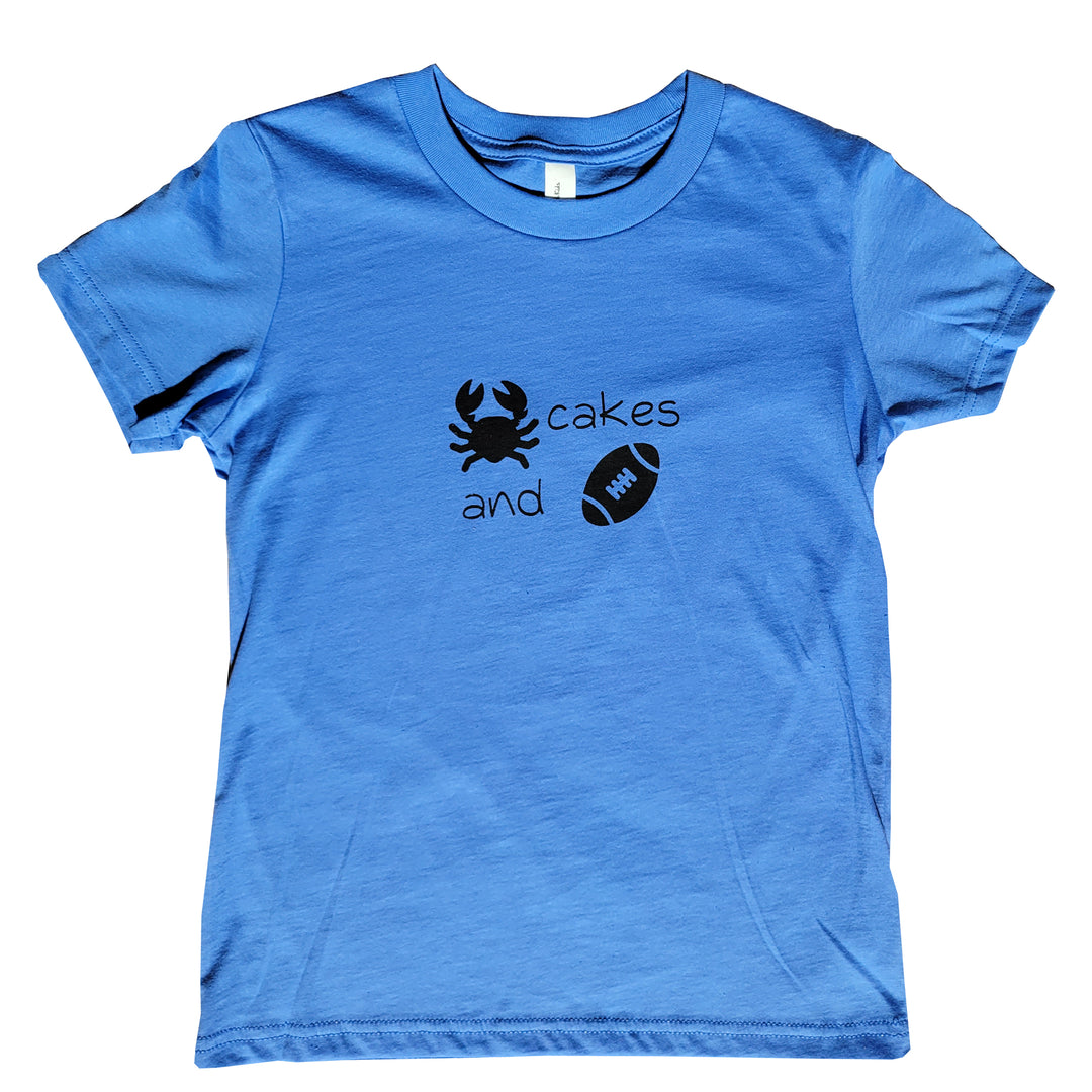 Crab Cakes and Football Youth Blue T-Shirt