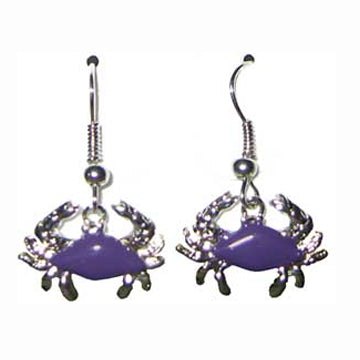 Crab Dangle Earrings - Purple Enamel