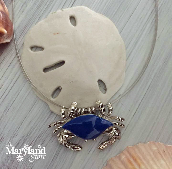 Crab Necklace/Brooch - Blue Enamel