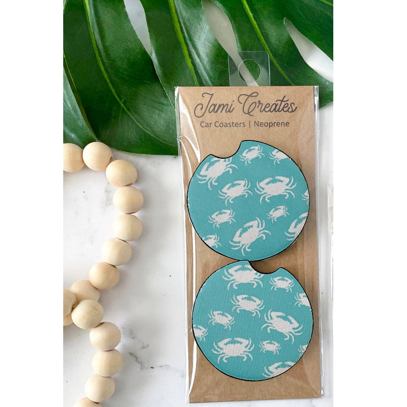 Crab Turquoise Car Coasters Set of 2 (packaging)