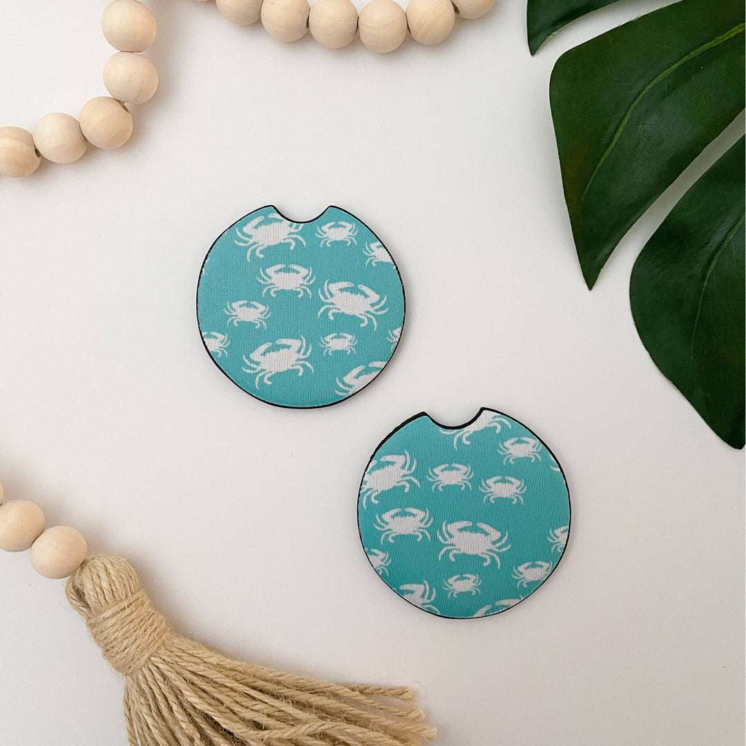 Crab Turquoise Car Coasters Set of 2 (scene)