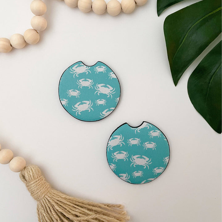 Crab Turquoise Car Coasters Set of 2 (scene)