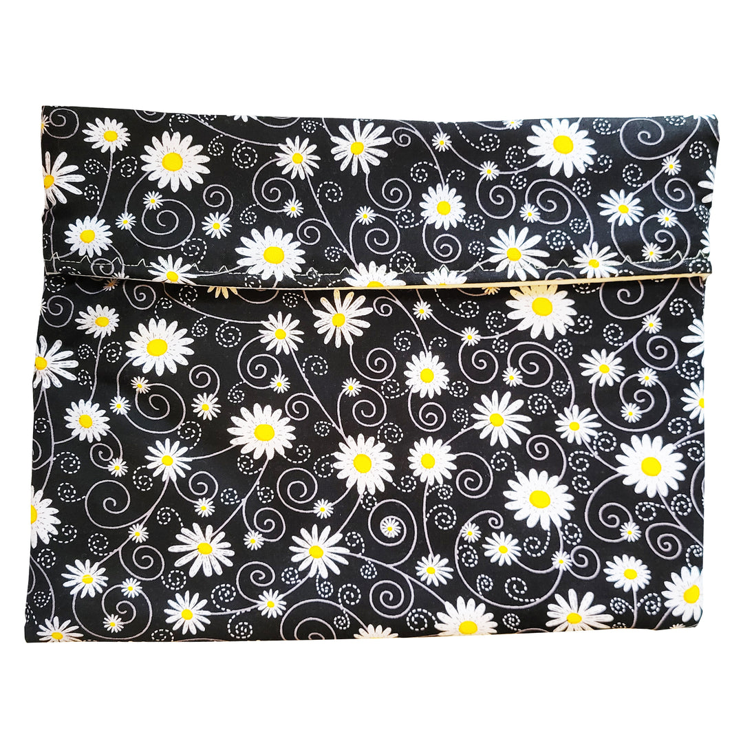 Microwave Potato Pouch - Daisy Swirls on Black Background
