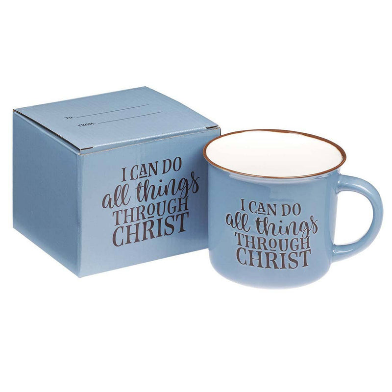 I Can Do All Things Through Christ Blue Camp Style Coffee Mug (box)