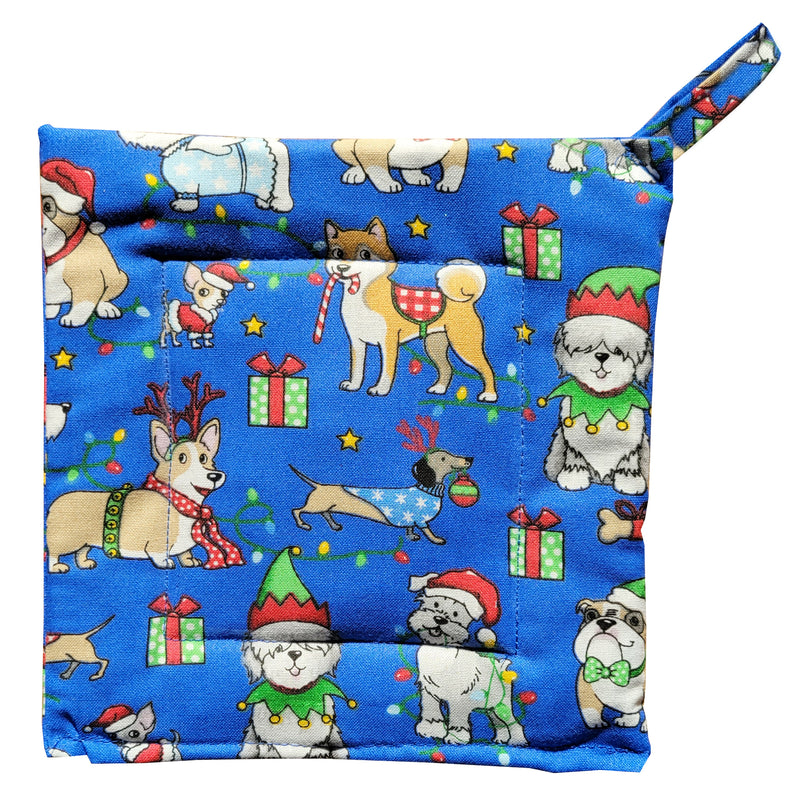 Potholder Locally Sewn - Dogs with Christmas Hats