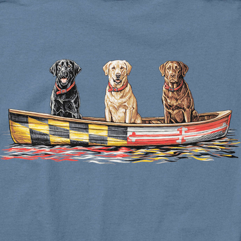 Maryland Flag Canoe Dogs Hoodie Sweatshirt Design Closeup