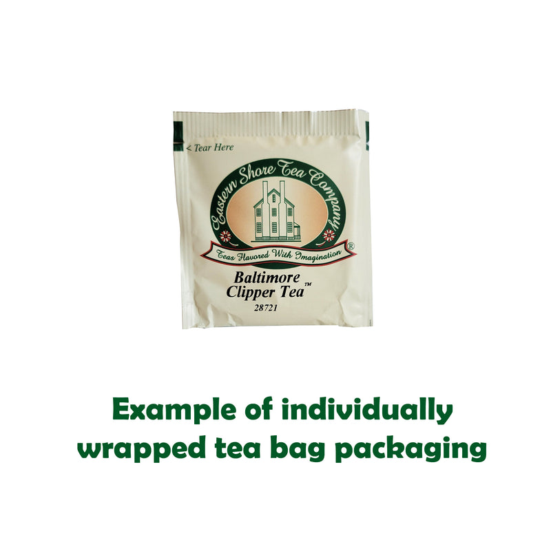 Example of individually wrapped tea bag packaging