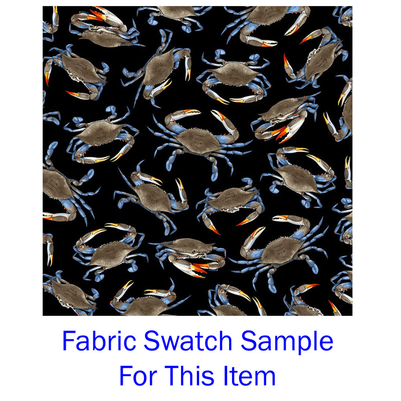 Blue Crab Black Background Fabric Swatch Sample