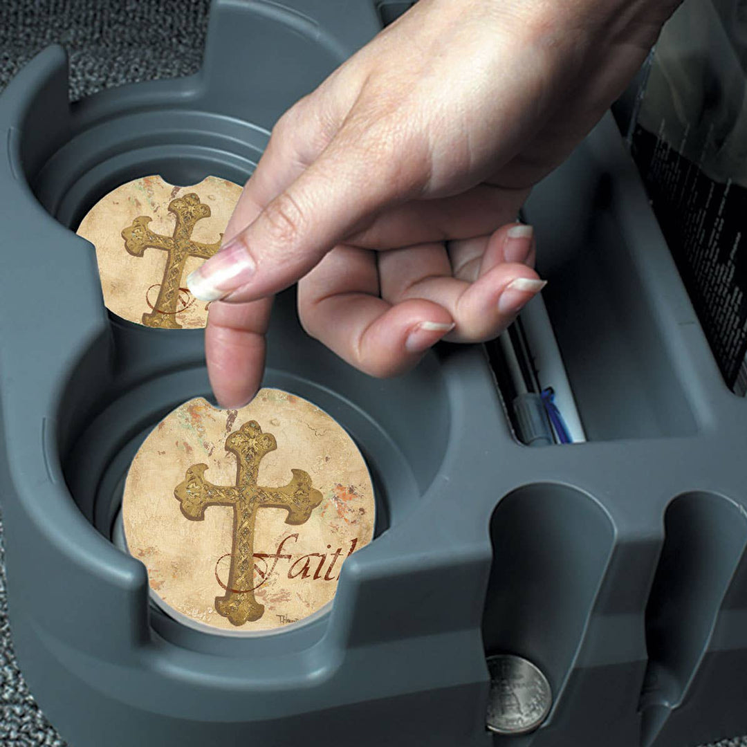 Faith Cross Absorbent Stone Car Coaster Example