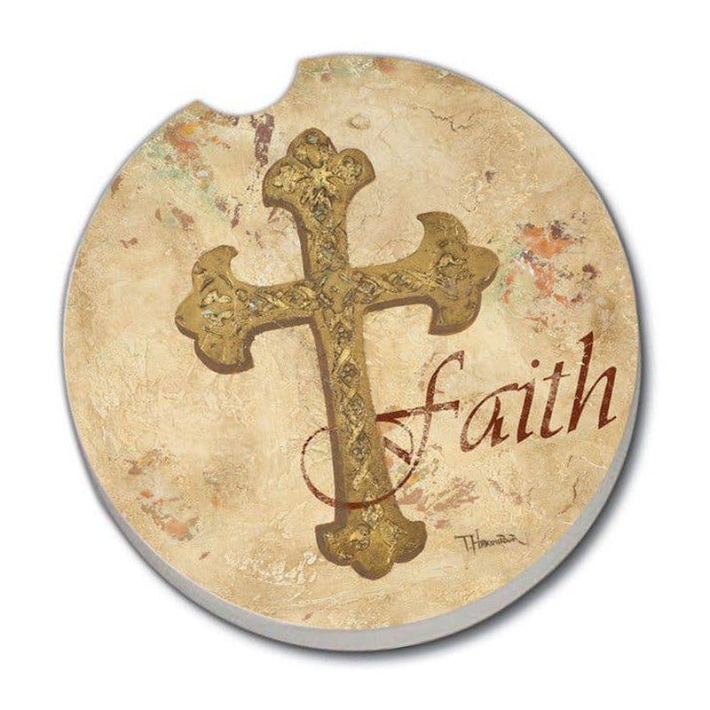 Faith Cross Absorbent Stone Car Coaster