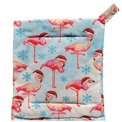 Potholder Locally Sewn - Flamingo Santa Hats