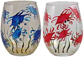 Crab Hand Painted Stemless Wine Glass