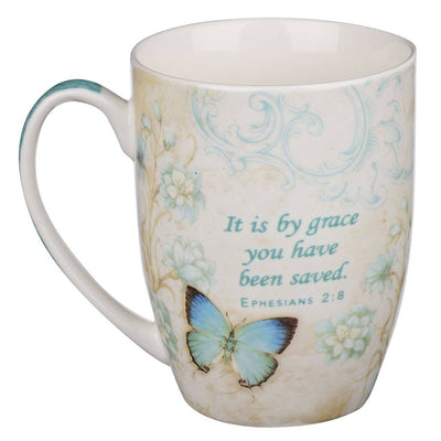 By Grace You Have Been Saved Butterfly Coffee Mug (back)