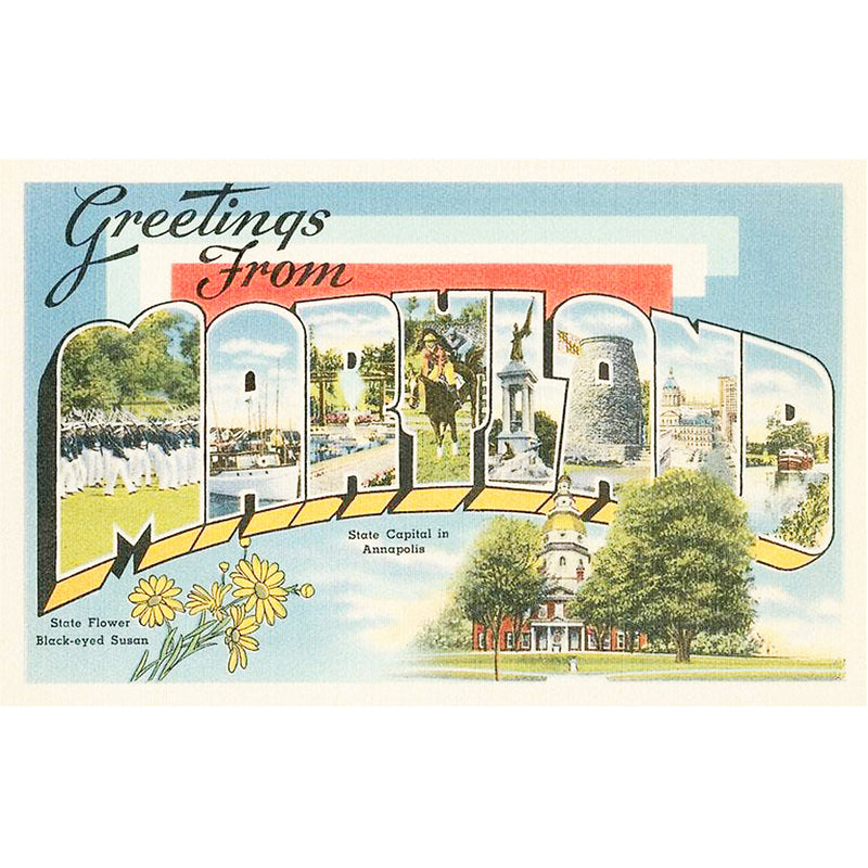 Postcard Vintage Style - Greetings From Maryland Arched (close up)