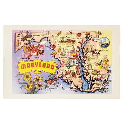 Postcard Vintage Style - Greetings From Maryland Map