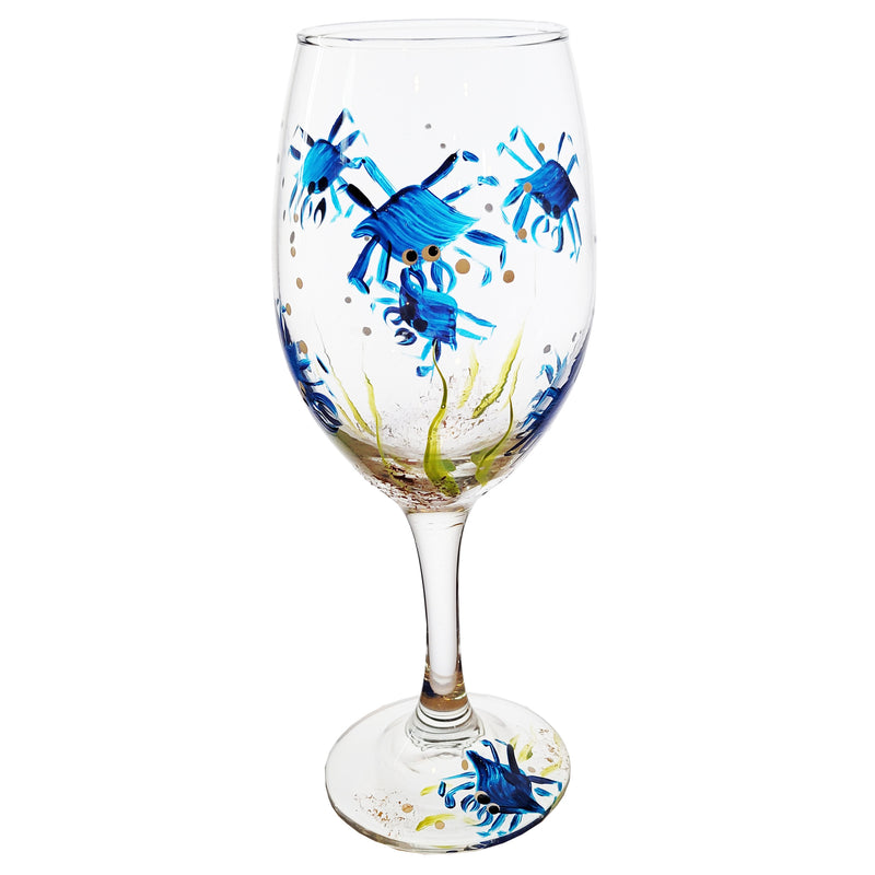 Blue Crab Hand Painted Stemmed Wine Glass