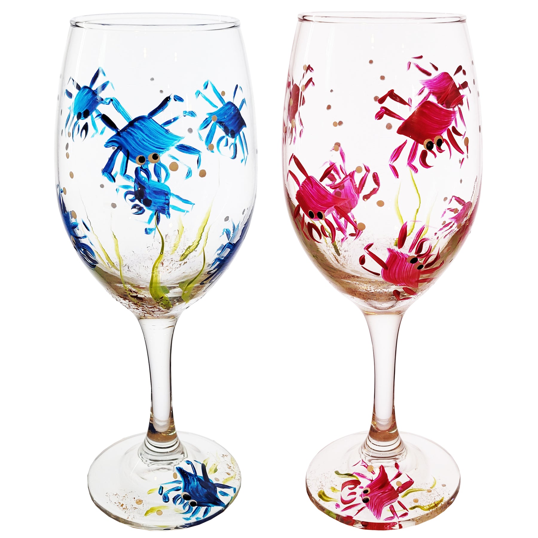 Crab Etched Pattern / Stemless Wine Glass