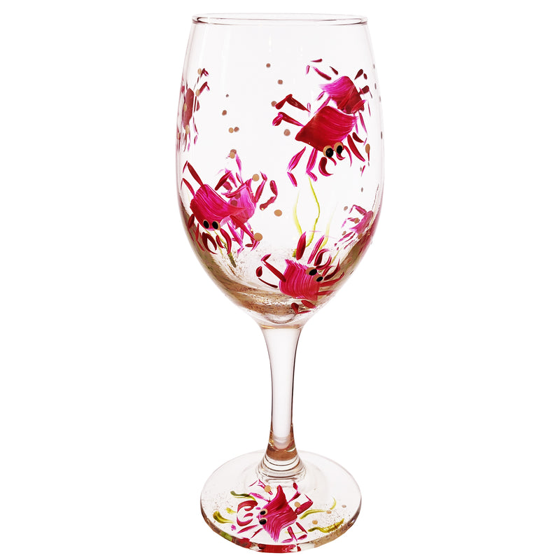 Red Crab Hand Painted Stemmed Wine Glass
