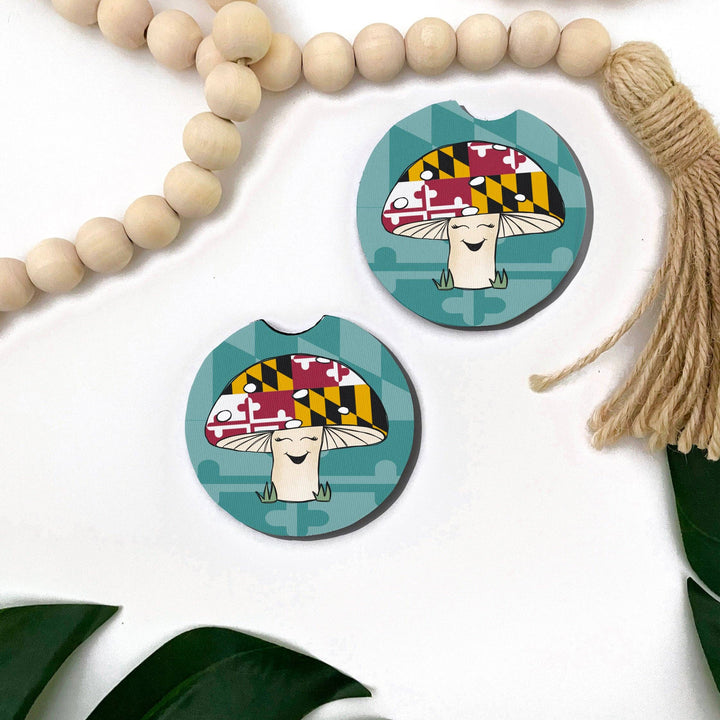 Happy Maryland Mushroom Car Coasters Set of 2 (scene)