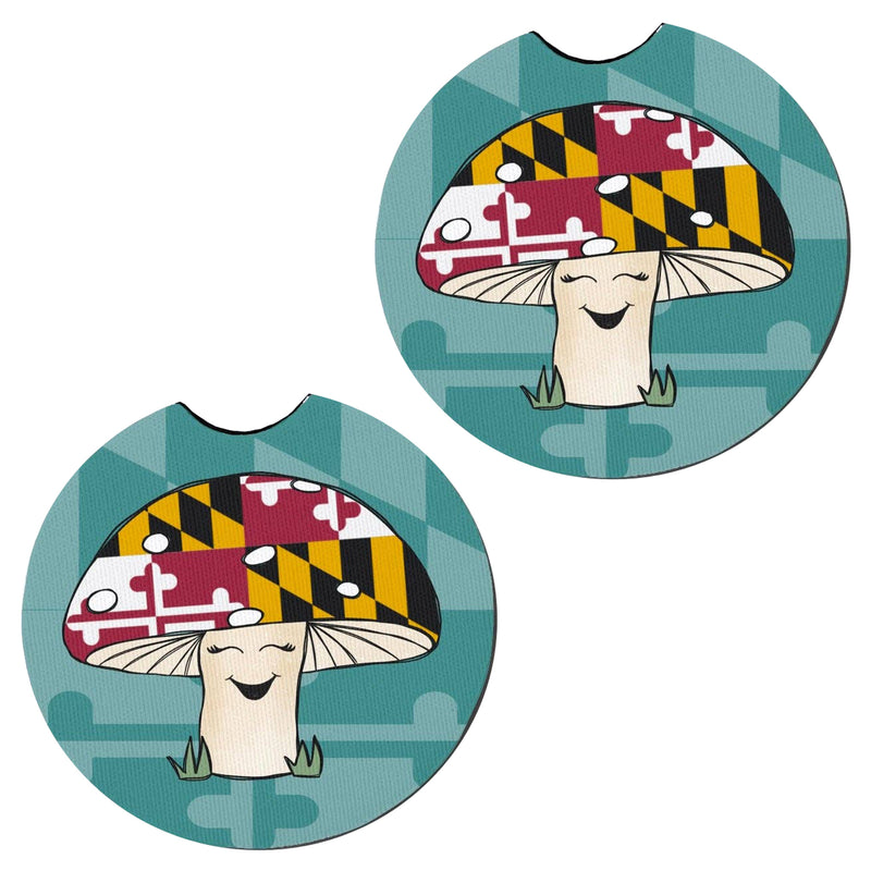 Happy Maryland Mushroom Car Coasters Set of 2
