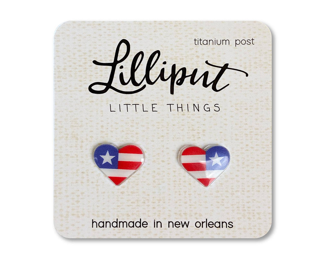 USA American Flag Heart Lilliput Earrings