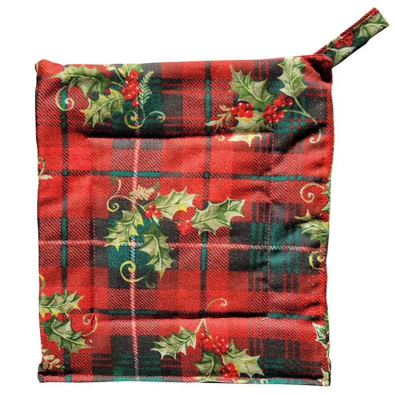 Potholder Locally Sewn - Holly on Red & Green Plaid