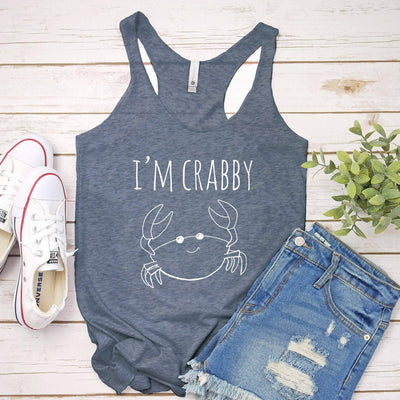 I'm Crabby Sketched Crab Heather Blue Tank Top - Ladies (scene)
