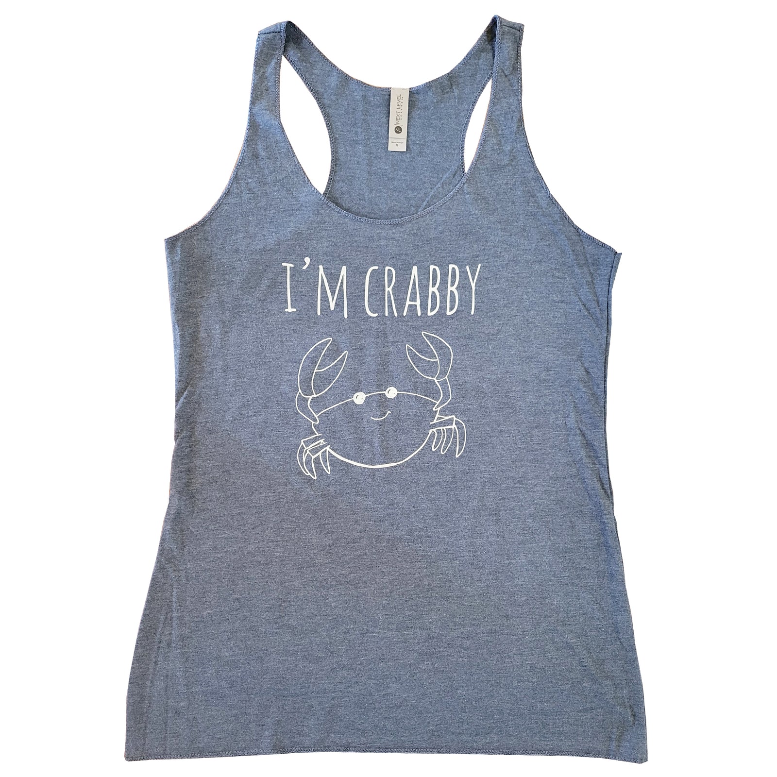 I'm Crabby Sketched Crab Heather Blue Tank Top - Ladies
