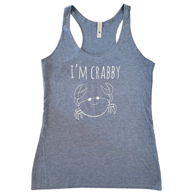 I'm Crabby Sketched Crab Heather Blue Tank Top - Ladies