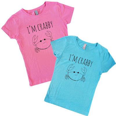 I'm Crabby Sketched Crab Youth T-Shirt - Blue or Pink