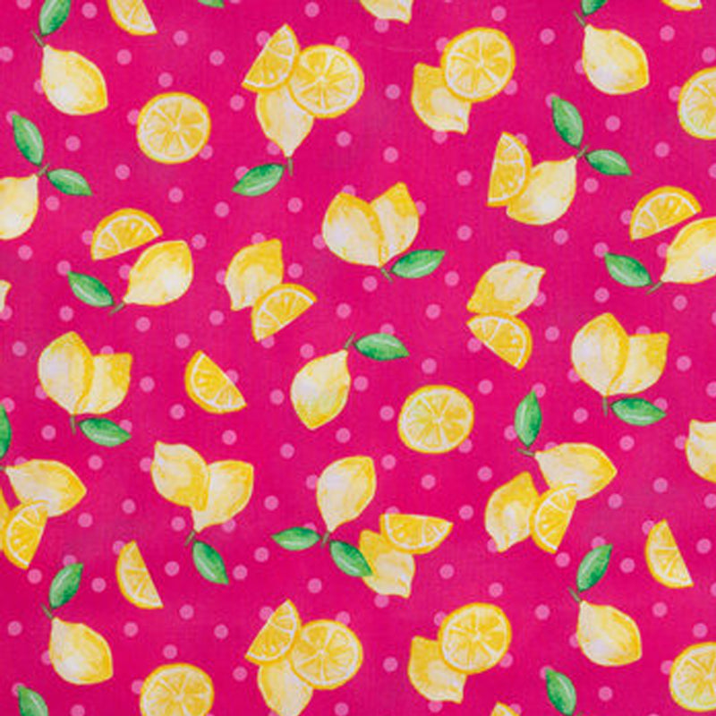 Lemon Dots on Fuchia Fabric Swatch