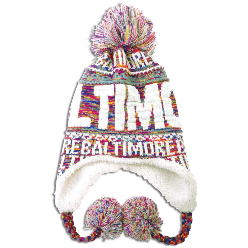 Baltimore Pink/Red Multi Knit Hat with Ear Flaps
