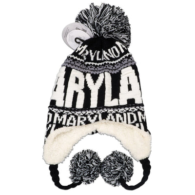 Maryland Black/White Knit Hat with Ear Flaps