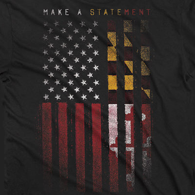 Maryland Flag and USA Flag Statement T-Shirt (close up)
