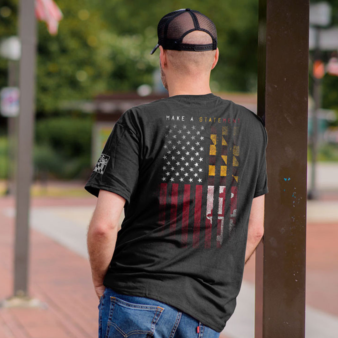 Maryland Flag and USA Flag Statement T-Shirt Model
